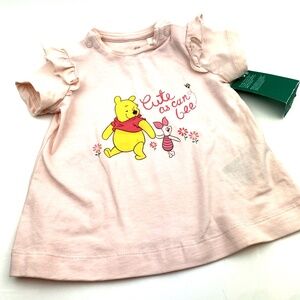 Winnie the Pooh Baby Shirt Size 2/4m Cute as can bee Snap Ruffle Organic Cotton